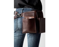 VAN-SYB Horeca Riem Bruin - Leren Kelner Riem - Sterke & Luxe Horeca Belt + Holder - Verstelbare riem ( Maat XS - L )