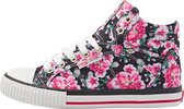 DEE Dames sneakers hoog - Zwart bloemen - maat 37