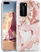 Huawei P40 hoesje - Roze / Wit - Marmer - Soft TPU