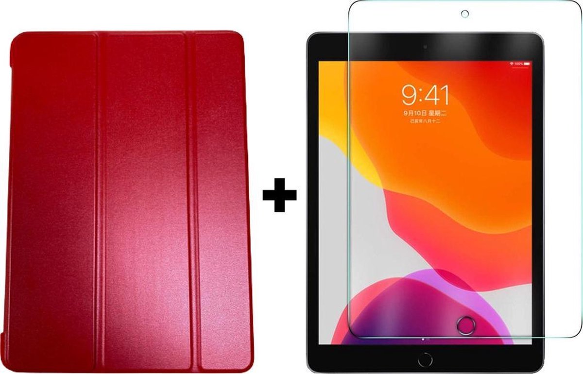 iPad 7 (2019) Smart Case - iPad 8 (2020) Smart Case - iPad 10.2 Smart Case - Tablethoes - Rood + Screenprotector / Tempered Glass