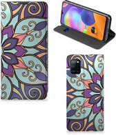 Smartphone Hoesje Geschikt voor Samsung Galaxy A31 Mobiel Bookcase Paarse Bloem
