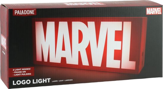 Doos van de Paladone MARVEL Logo Light met productafbeelding en informatie.