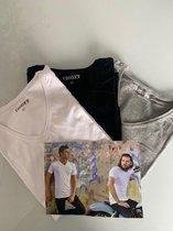 Trooxx T-Shirt-3x 2-Pack, 6 stuks - V- neck - White, Black en Grey - S