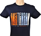 T-Shirt - Casual T-Shirt - Fun T-Shirt - Fun Tekst - Lifestyle T-Shirt - Outdoor Shirt - Skyline - Discover The Amsterdam City - Navy - Maat M
