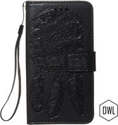 gsm hoesje relief kunstleer voor Samsung Galaxy A71 - zwart relief design hoesje A71 - Samsung A71 Book case cover met ruimte voor pasjes