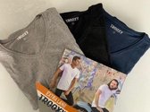 Trooxx T-Shirt-3x 2-Pack, 6 stuks - V- neck Long  -  Grey, Black en Navy - XXL