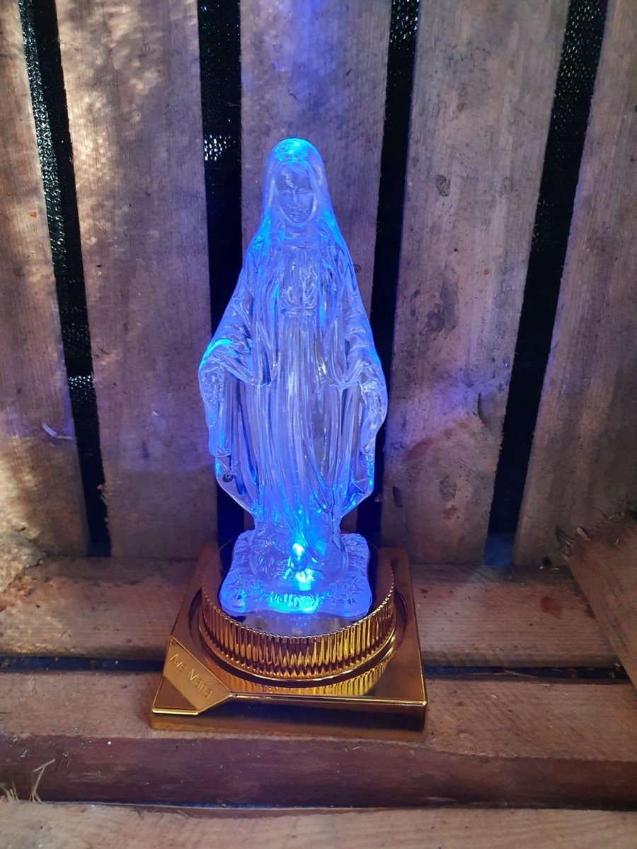 Maria - Beeld - LED verlichting - Transparant kunststof - Blauw led - 25cm  - Mariabeeld | bol.com