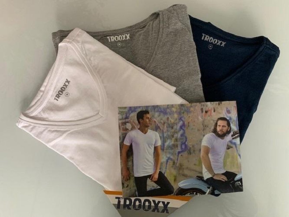 Trooxx T-Shirt-3x 2-Pack, 6 stuks - V- neck - White, Grey en Navy - M