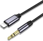 SVH Company Lightning naar Headphone 3.5mm Jack Audio Aux Kabel – iPhone Auto Kabel - 1 Meter Geweven Kabel – Verguld – Zwart/Antraciet