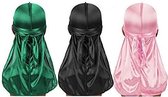 Durag - 3 stuks zijdeachtig Durag Pack met Wave Cap voor mannen vrouwen golven, satijn Doo Rag, hoofd wrap Durag lange staart hoofddoek zachte cap voor haargolven (verschillende kleur)