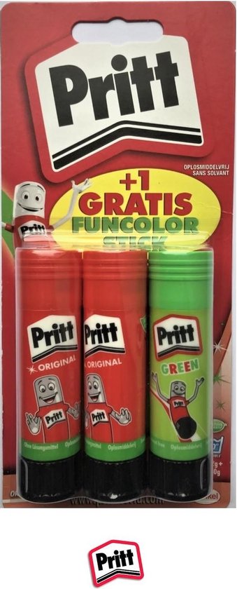 Pritt - Funcolor stick - Pritt original stick - Set van 3 - Lijmstiften -  Lijmstift | bol.com
