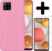 Hoesje Geschikt voor Samsung A42 Hoesje Siliconen Case Met Screenprotector - Hoes Geschikt voor Samsung Galaxy A42 Hoes Siliconen - Roze