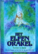 Boekcover 'Het Elfen Orakel' met een sprookjesfiguur en groene en blauwe achtergrond.