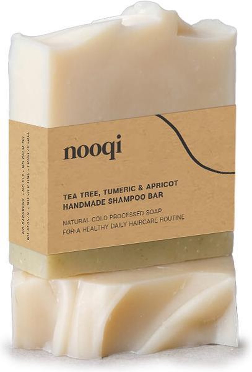 Nooqi - Shampoo Bar - Tea Tree, Tumeric & Apricot - Handgemaakte zeep - 100g - Voor normaal tot een gevoelige hoofdhuid, droog, dof en beschadigd haar. 100% Natuurlijk & Vegan