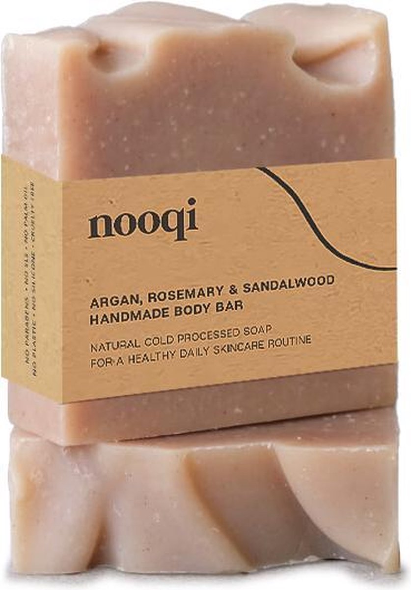 Nooqi - Body Bar - Argan, Rozemarijn & Sandelwood - Handgemaakte zeep - Voor alle huidtypen - 100% Natuurlijk - Vegan -100g
