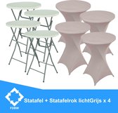 Statafel  x 4 + Licht Grijs Statafelrok x 4 – 80 cm Dia x 110 cm hoog – Cocktailtafel – Hoge staan tafel – Breed Blad – Inclusief Licht Grijs Statafelhoes – Staantafelrok Stretch Rok