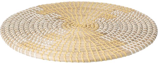 Set de table Secret de Gourmet roseau rond par 2 - Dia 35 cm - Dessous de verre - Jaune avec naturel