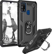 Samsung Galaxy M31 Hoesje - Anti-Shock Hybrid Armor met Kickstand Ring - Zwart