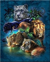Denza - Diamond painting big 5 leeuw panter voor volwassenen 40 x 50 cm mooi volledige bedrukking ronde steentjes direct leverbaar - of Afrika - black panter - lion - luipaard - katachtige - diamant peinture