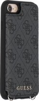 GUESS Logo Backcover Hoesje met Kaarthouder en Koord iPhone iPhone SE (2020)/8/7/6s/6 - zwart