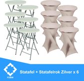 Statafel  x 6 + Zilver Statafelrok x 6 – 80 cm Dia x 110 cm hoog – Cocktailtafel – Hoge staan tafel – Breed Blad – Inclusief Zilver Statafelhoes – Staantafelrok Stretch Rok