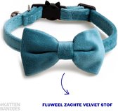 Kattenhalsband velvet met strik | Halsband kat | Kattenband Velours | Kattenbandje velvet met strik, veiligheidssluiting en belletje in blauw