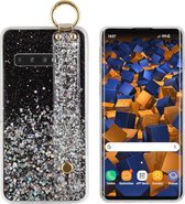 BackCover met handige Strap en Ring - Telefoonhoesje - Hoesje voor Samsung S10 - Zwart met glitter