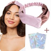 Haarband dames roze - met knoop bandeau - satijn - donker roze + leuke cadeau verpakking