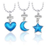 Kasey Vriendschapsketting - BFF ketting voor 3 - Best friends forever - Maan, Hart en Ster - Blauw