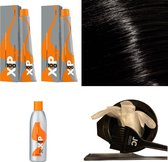 XP100 haarverfpakket kleur 3.75  Donkerbruin & Bruin & Mahonie (2x 100ML) met 6% waterstof ( 1x 250ML) incl verfbakje, kwast, maatbeker, puntkam en handschoenen