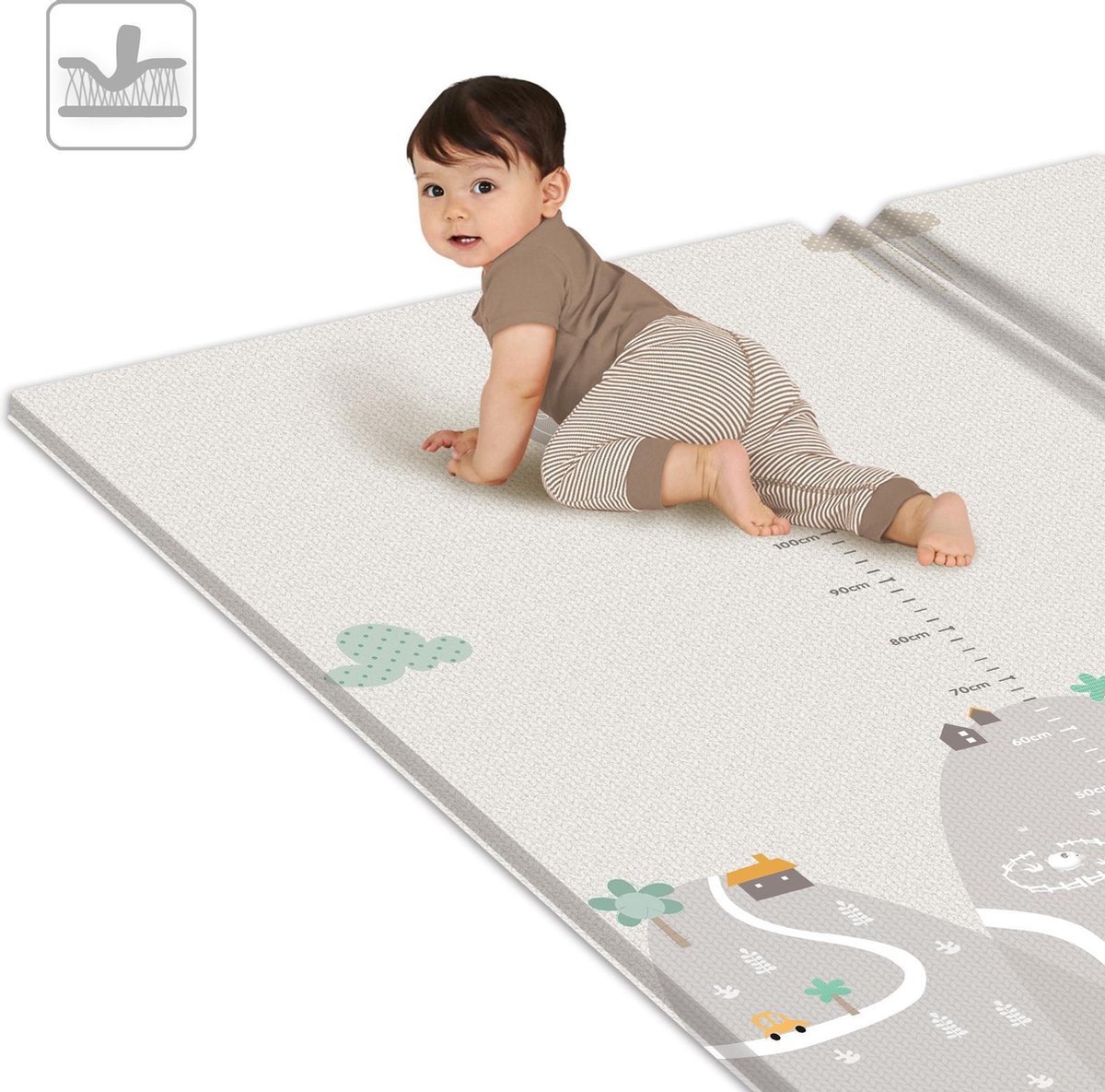 Navaris Grote Zachte Opvouwbare Babyspeelmat - Schuimmat voor Baby's en Peuters - Opvouwbare Kruipmat in het Groen en Beige