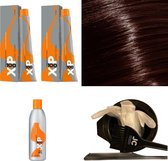 XP100 haarverfpakket kleur 6.0  Donkerblond (2x 100ML) met 9% waterstof ( 1x 250ML) incl verfbakje, kwast, maatbeker, puntkam en handschoenen
