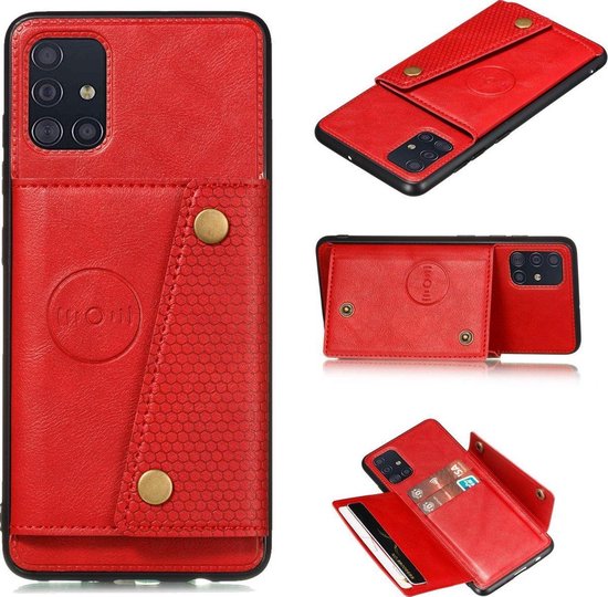 Coque arrière Samsung Galaxy A51 | Rouge | Porte-cartes en cuir | Porte-cartes | Magnétique