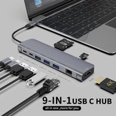 Sounix 9 in 1 USB-C Hub met stroomtoevoer - HDMI  4K@30Hz - USB-C en 3x USB 3.0 - Lan -USB-C PD Charging- SD - micro SD