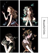 Kras Tekeningen Set Beautiful Girls 29x21cm (4 stuks) | Krastekeningen pakket | Scratch Art / Painting | Kraskaarten | Krasfolie