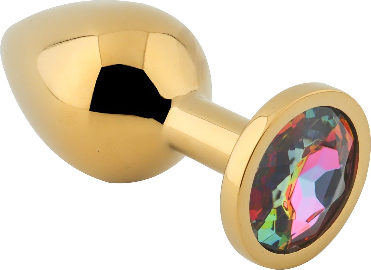 Goedkoopste Banoch - Buttplug Aurora rainbow gold Medium - gouden Metalen buttplug - Diamant steen
