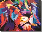 Schilderij portret leeuw kleurrijk 100 x 75 - Artello - handgeschilderd schilderij met signatuur - schilderijen woonkamer - wanddecoratie - 700+ collectie Artello schilderijenkunst