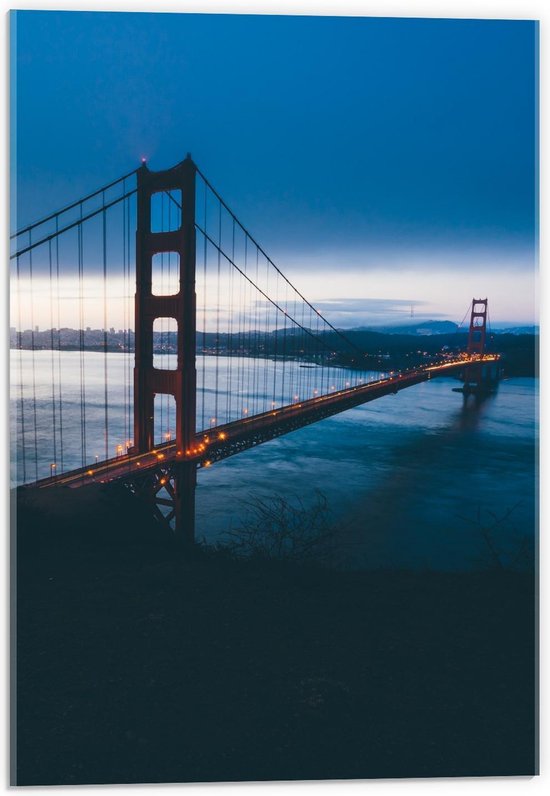 Acrylglas - Golden Gate Bridge in het Donker - 40x60cm Foto op Acrylglas (Wanddecoratie op Acrylglas)