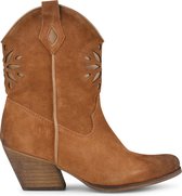 PS Poelman Dixie Dames Leren Suéde Cowboy Western Laarzen - Bruin Camel Cognac - Maat 41