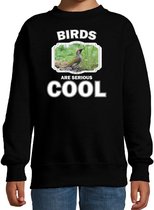 Dieren vogels sweater zwart kinderen - birds are serious cool trui jongens/ meisjes - cadeau groene specht/ vogels liefhebber 3-4 jaar (98/104)