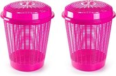 2x stuks ronde wasmanden/opberg mand met deksel 50 liter in het roze - Opbergmanden - kunststof wasmanden