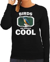 Dieren vogels sweater zwart dames - birds are serious cool trui - cadeau sweater ijsvogel zittend/ vogels liefhebber XL