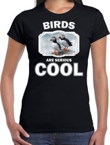 Dieren vogels t-shirt zwart dames - birds are serious cool shirt - cadeau t-shirt papegaaiduiker vogel/ vogels liefhebber 2XL