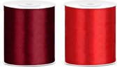 2x rollen satijnlint bordeaux rood-rood 10 cm x 25 meter - Hobby cadeaulint sierlint