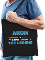 Naam cadeau Aron - The man, The myth the legend katoenen tas - Boodschappentas verjaardag/ vader/ collega/ geslaagd
