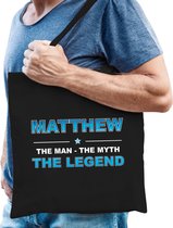 Naam cadeau Matthew - The man, The myth the legend katoenen tas - Boodschappentas verjaardag/ vader/ collega/ geslaagd