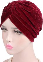 Tulband - Head wrap - Chemo muts - Velvet - Tulband cap - Hoofddeksel - Fluweel- Hoofddoek - Muts - Donker Rood - Hijab - Slaapmuts - Hoofdwear