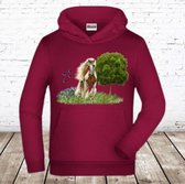Bordeaux rode hoodie met paard -James & Nicholson-146/152-Hoodie meisjes