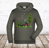 Grijze hoodie met tractor -James & Nicholson-146/152-Hoodie jongens
