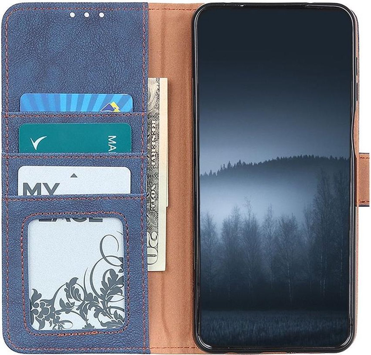 Motorola Moto G 5G Hoesje Portemonnee met Drukknoop Sluiting Blauw